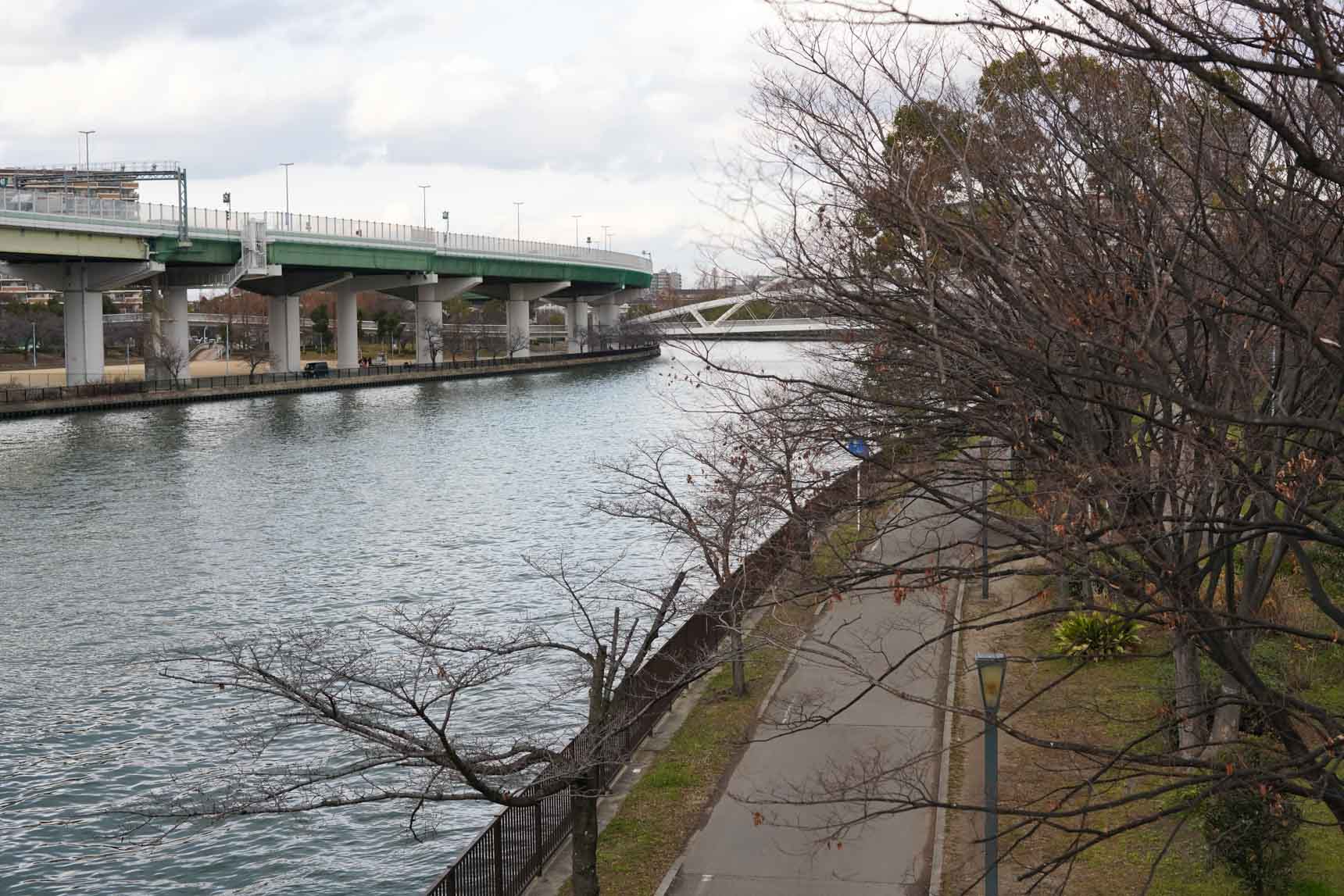 敷地横には、大川沿いの桜並木が続き、川を渡って反対側にはウォーキング・サイクリングコースも用意されています。